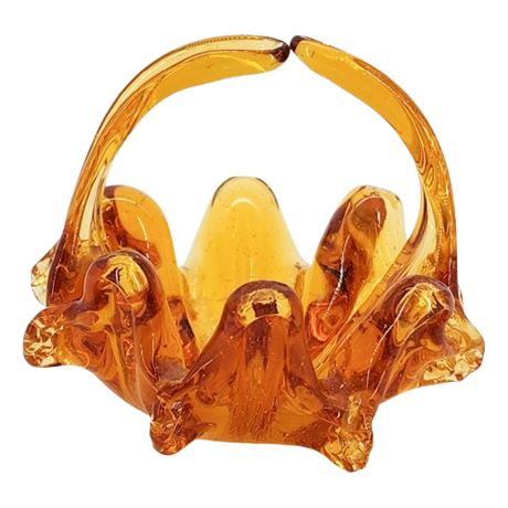Vintage Chalet Art Glass Bomboniere Mini Basket in Amber