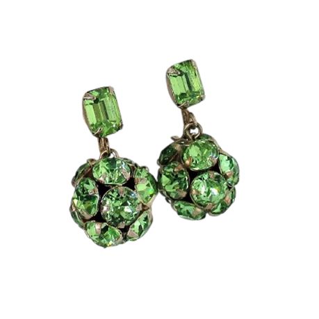 Vintage Green Drop Rhinestone Screw Back Earrings