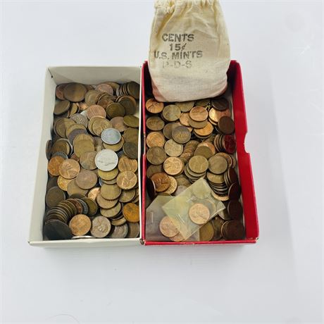 3 Pounds Unsearched Pennies + More - Many Wheat + BU