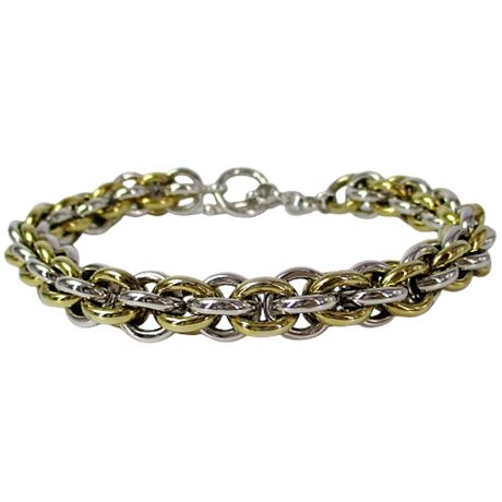 Chainmaille Weave Sterling Silver Toggle Bracelet 35.3 grams