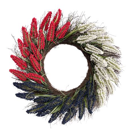 Pair of Faux Floral Red, White & Blue Wreaths