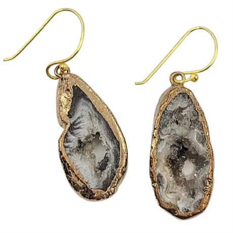 Gold Tone Druzy Gemstone Dangle Earrings
