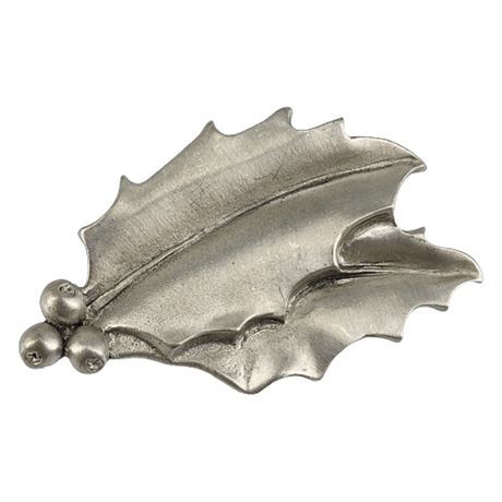 Signed Seagull Fine Pewter Holly Leaves Brooch