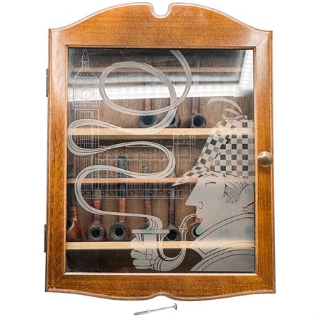 Vintage Pipe Display Cabinet with 11 Vintage Tobacco Pipes