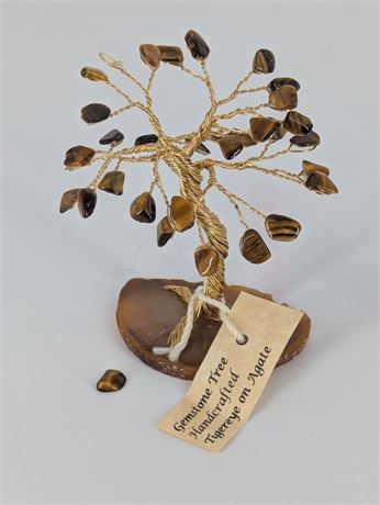Gemstone Tree Handcrafted Tiger Eye on Agate