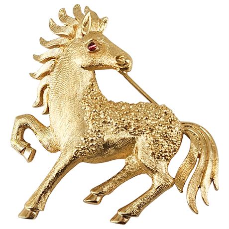 Signed Vintage CROWN TRIFARI Wild Horse Brooch