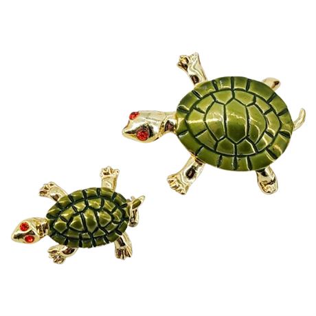 Vtg Turtle/Tortoise Scatter Brooches w/ Rhinestone Eyes