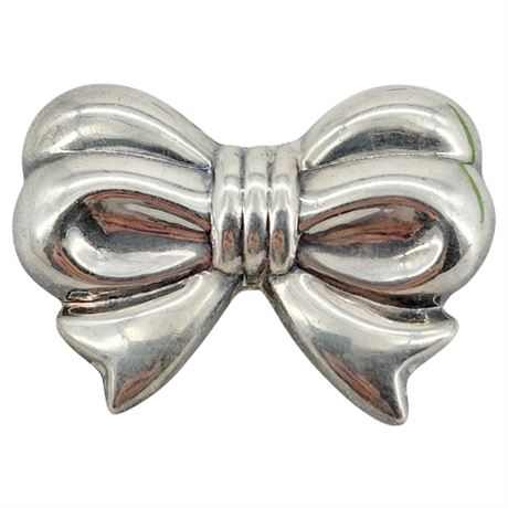 Vtg Sterling Silver Puffy Bow Brooch