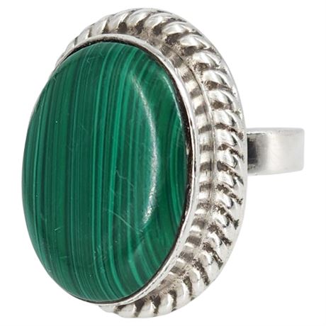 Vintage Mexico Sterling Silver Malachite Ring, Sz 7