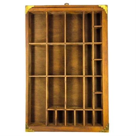 Vintage Wooden Printer's Tray with Hook for Hanging as Shelf