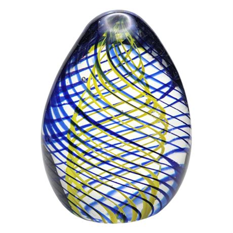 Vintage Murano Style Colored Swirls Glass Egg Paperweight