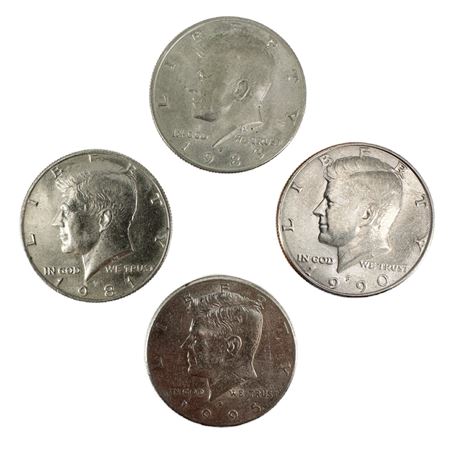 Lot of 4 1980's & 1990's Kennedy Half Dollars
