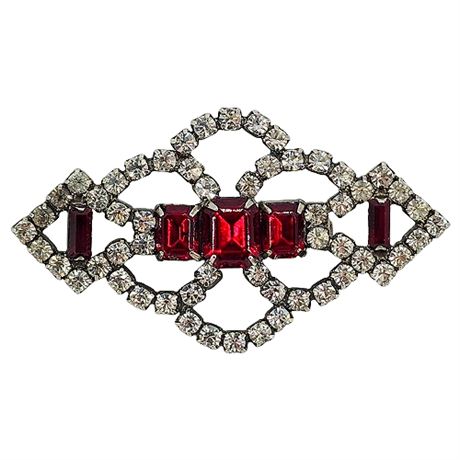 Vtg Art Deco Style Prong Set Rhinestone Brooch