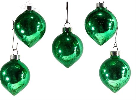 5 VTG Shiny Brite Ornaments Emerald Green Teardrop