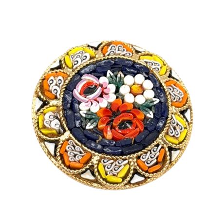 Vintage Italian Micro Mosaic Pin