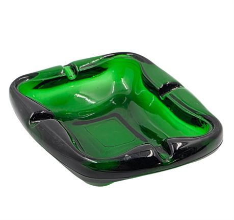 VTG Green Glass, Odd-shape Ashtray