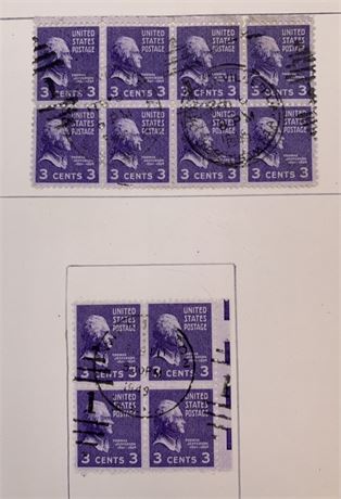 34 c1938 3 cent Thomas Jefferson Violet Postmarked, Cancelled, US Postage Stamps