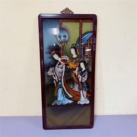 Vintage Reverse Painted Glass Asian Art