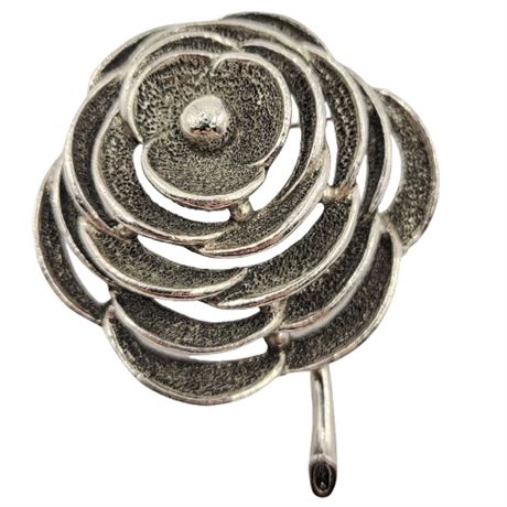 Vintage Signed Sarah Coventry Silver Tone Layered Flower Brooch