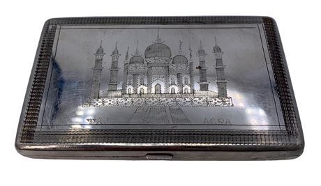 Vintage Mid Century Taj Mahal Silverplate India Souvenir Cigarette Case