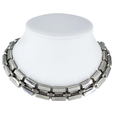 Vintage Heavy Silver Tone Geometric Choker Necklace