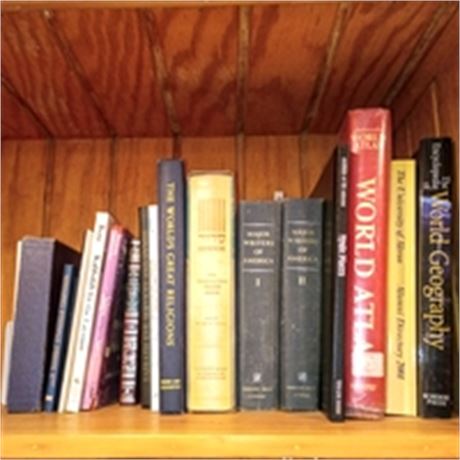 Lot of Vintage Academic Reference Books – Religion, Literature, and World Atlas