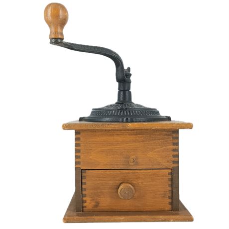 Vintage Strickland's Manual Coffee Grinder, Wood and Cast Iron