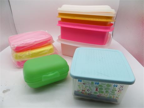 NEW VINTAGE TUPPERWARE RECTANGLE & SQ. SLIM CONT. & TOY STENCILS