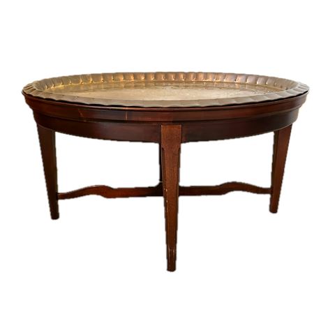 Antique Mahogany Tea Table with Brass Removable Tray