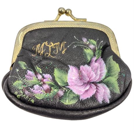 Black Hand Painted Monnogrammed Change Purse