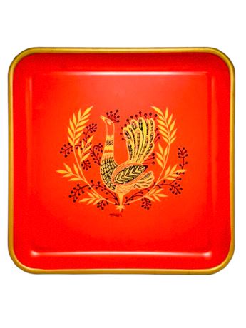 Vtg Maxey Peacock Enamel Tray