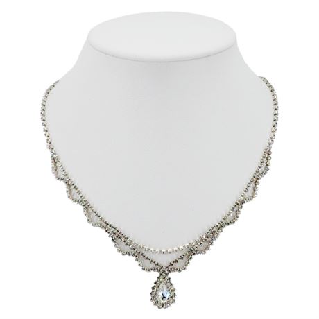 Vintage Inspired Dainty Prong Set Rhinestone Drop Festoon Necklace
