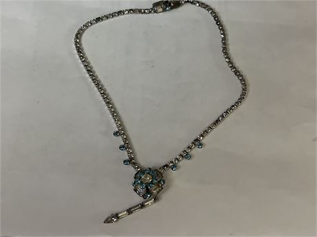 Vintage  50’s white and blue rhinestone necklace