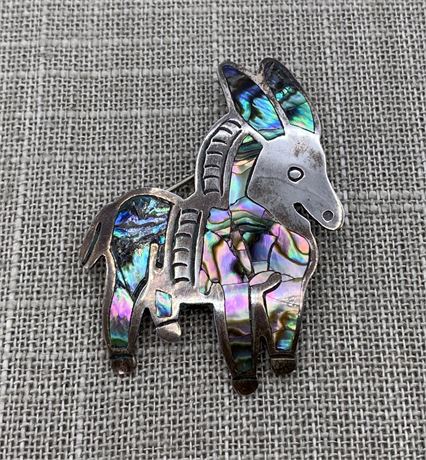 TAXCO Sterling Silver & Abalone Burro Brooch