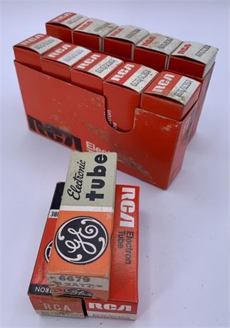 13 NOS RCA & GE 6676/6CB6A Electron Tubes with Boxes & 2 Sleeves