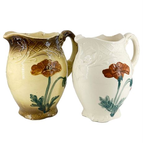 Lot of Two Antique Roseville Pottery Pitchers