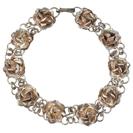 Vintage Taxco Mexico Sterling Silver Roses Bracelet