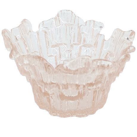 Vintage Blush Pink Textured Art Glass Bowl w/ Ruffled Edge