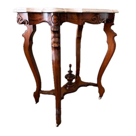 Antique Victorian Era Rosewood Parlor Table with Marble Top