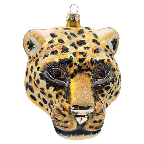 Slavic Treasures Poland Fine Blown Glass Cheetah Head Ornament