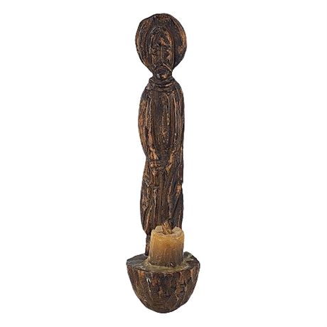 Mid-Century Spanish Carved Wood Religious Candle Sconce