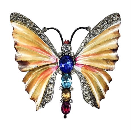 1940s Enamel & Rhinestone Butterfly Brooch