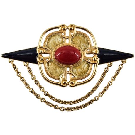 Signed Vintage MONET Enamel Military Bar Brooch