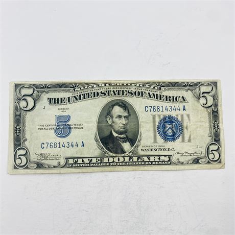 1934 $5 Silver Certificate