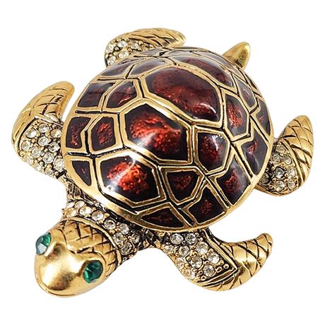 Vintage Enamel & Rhinestone Sea Turtle Brooch
