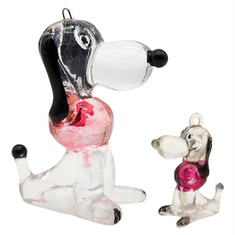 Vintage Clear Lucite Plastic Snoopy Dog Ornaments