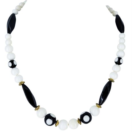 Vintage Black and White Plastic Beaded Necklace