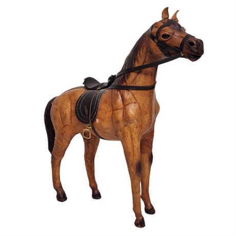 Vintage Byers Choice Leather Wrapped Horse Figurine, Leg Down