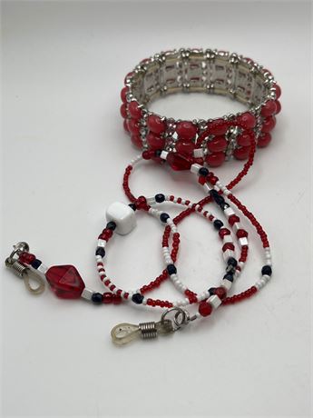 Red beaded necklace and bracelet lot