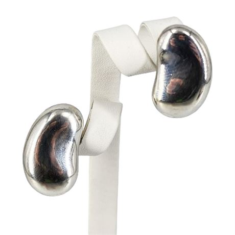 Large Sterling Silver Tiffany Style Bean Clip Earrings